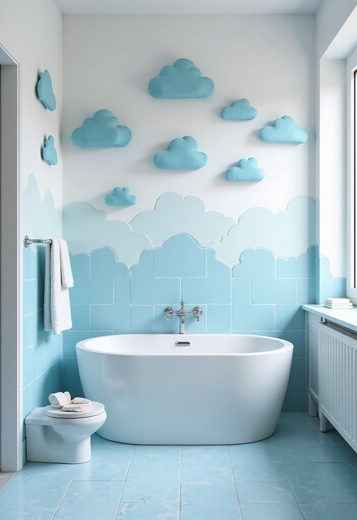 28 Kids Bathroom Tile Ideas That Feel Fun - 27. Dreamy Clouds