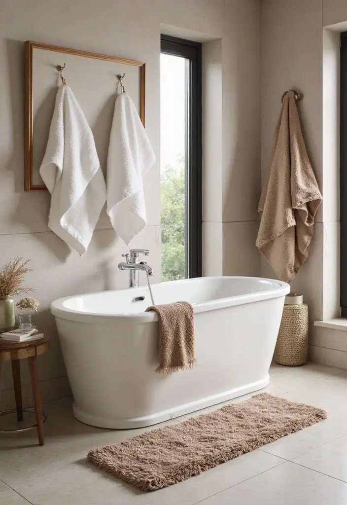 28 Modern Bathroom Ideas That Feel Sleek - 13. Luxurious Textiles