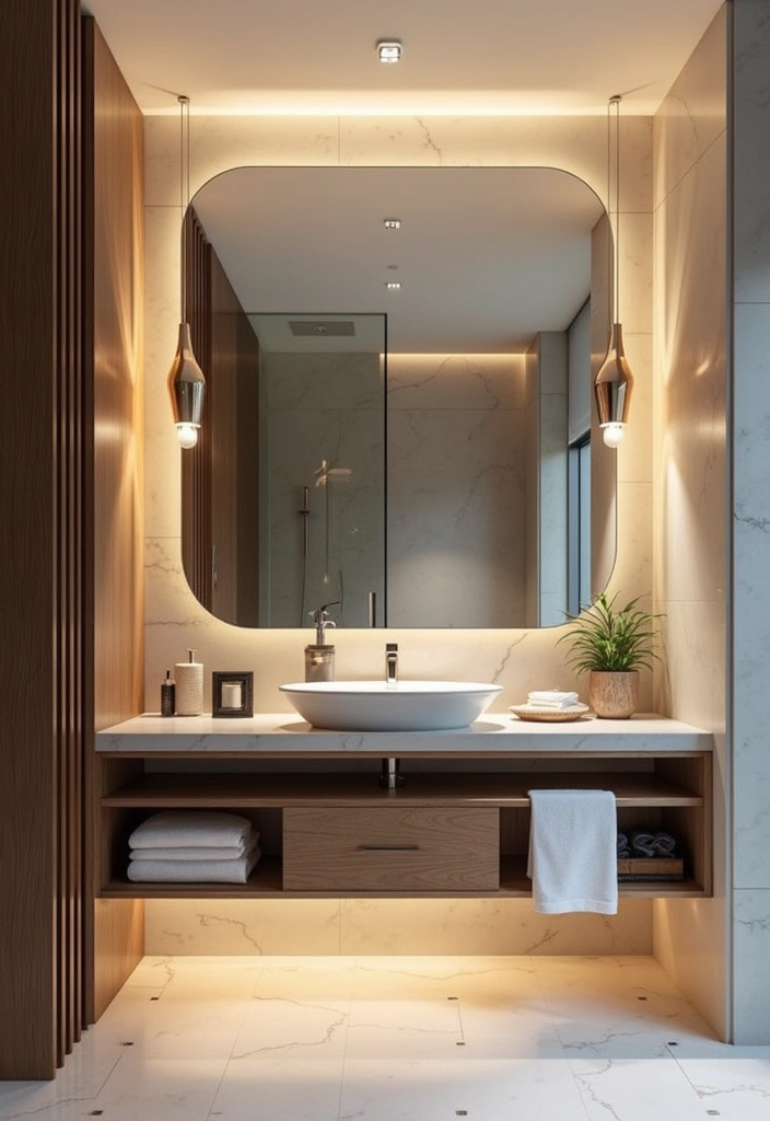 28 Modern Bathroom Ideas That Feel Sleek - 5. Oversized Mirrors