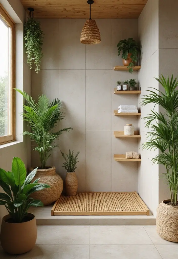 28 Modern Tropical Bathroom Ideas With Natural Tones - 1. Bamboo Accents for a Sustainable Touch