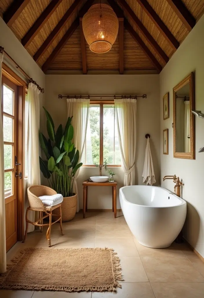 28 Modern Tropical Bathroom Ideas With Natural Tones - 13. Textured Rugs for Comfort