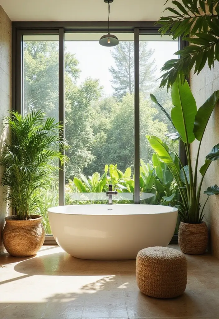 28 Modern Tropical Bathroom Ideas With Natural Tones - 17. Natural Light Emphasis