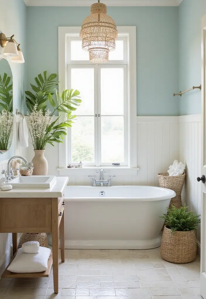 28 Modern Tropical Bathroom Ideas With Natural Tones - 18. Coastal-Inspired Decor