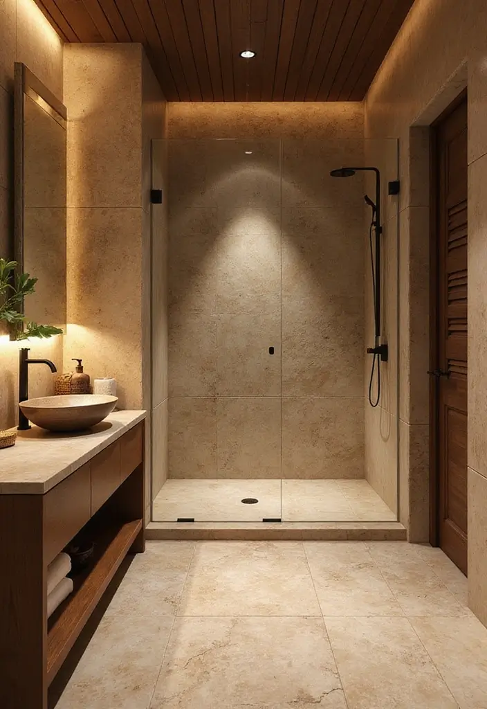 28 Modern Tropical Bathroom Ideas With Natural Tones - 3. Natural Stone for an Earthy Feel