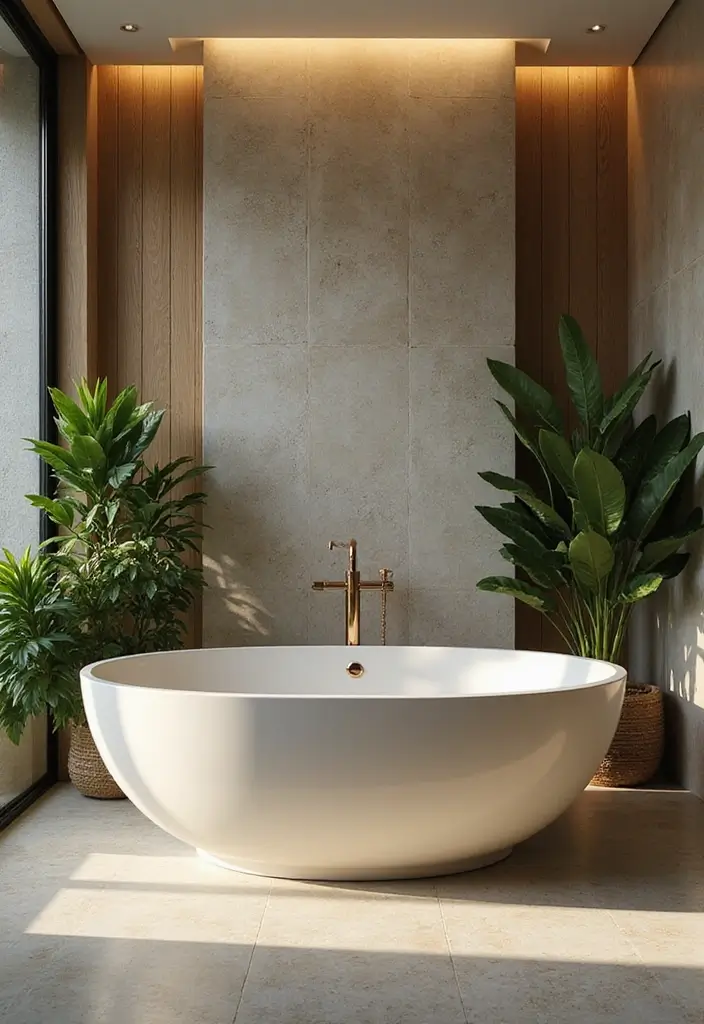 28 Modern Tropical Bathroom Ideas With Natural Tones - 9. Freestanding Bathtubs for a Spa Experience