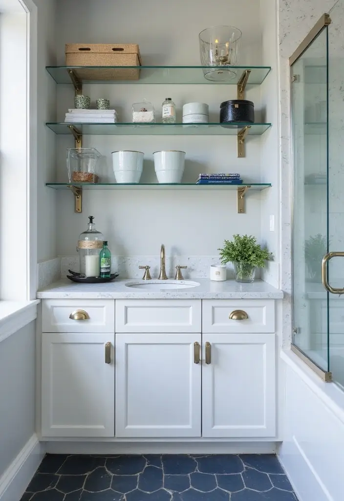 28 Navy And White Bathroom Ideas That Feel Nautical - 17. Glass Accents