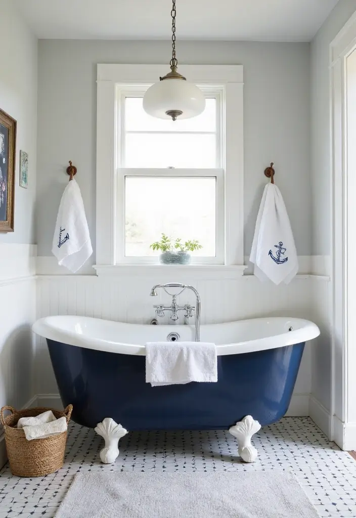 28 Navy And White Bathroom Ideas That Feel Nautical - 19. Nautical Bathtubs