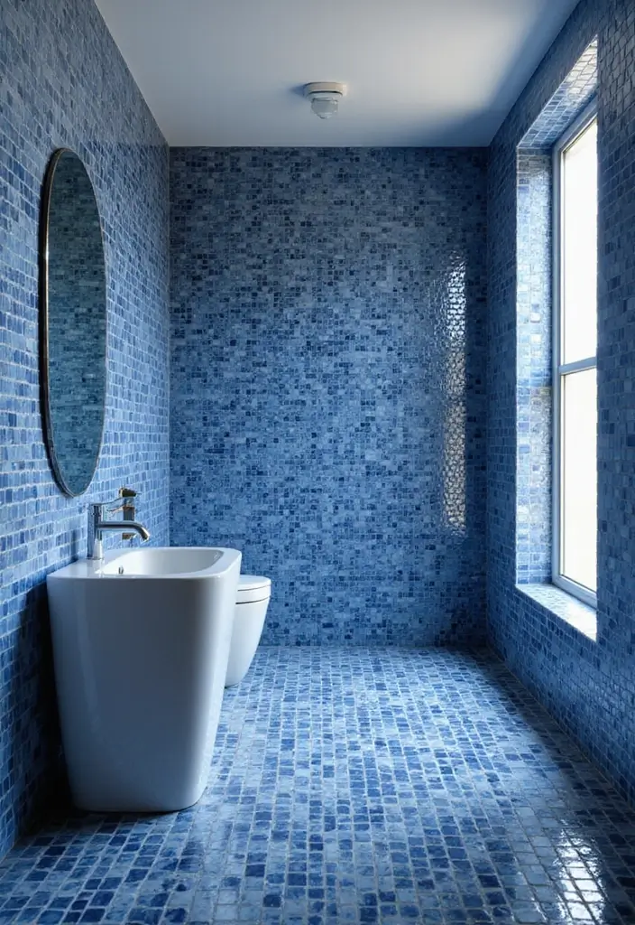 28 Navy And White Bathroom Ideas That Feel Nautical - 2. Beachy Blue Tiles