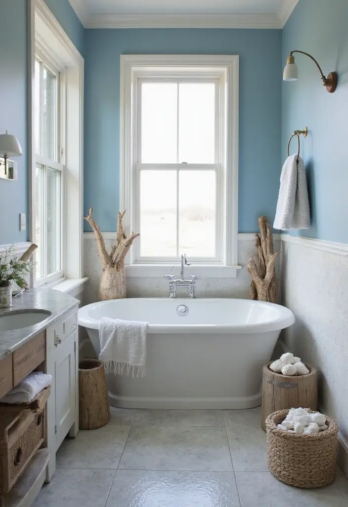 28 Navy And White Bathroom Ideas That Feel Nautical - 21. Ocean-Inspired Decor