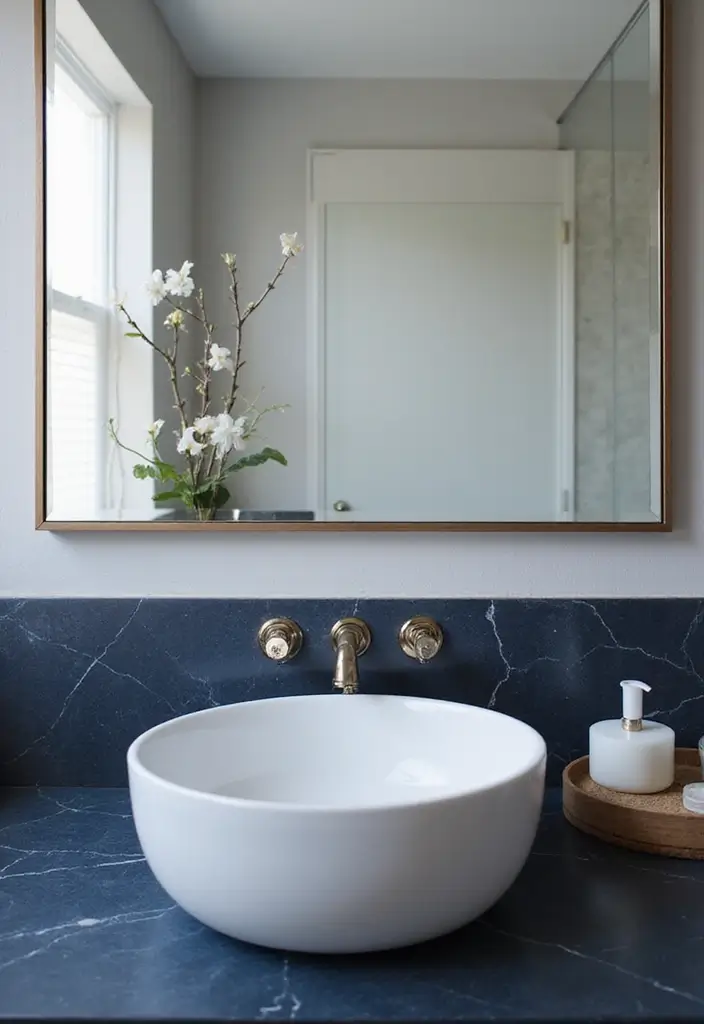 28 Navy And White Bathroom Ideas That Feel Nautical - 26. Unique Sink Designs