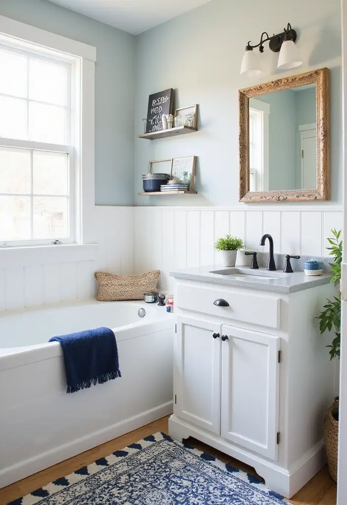 28 Navy And White Bathroom Ideas That Feel Nautical - 28. Seasonal Decor Changes