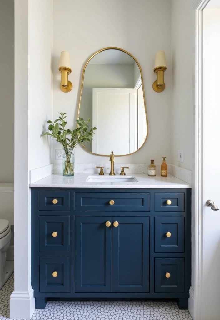 28 Navy And White Bathroom Ideas That Feel Nautical - 5. Bold Navy Accents
