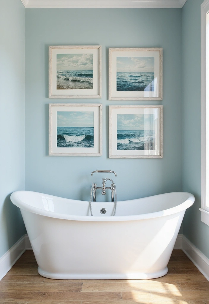 28 Navy And White Bathroom Ideas That Feel Nautical - 6. Nautical Artwork