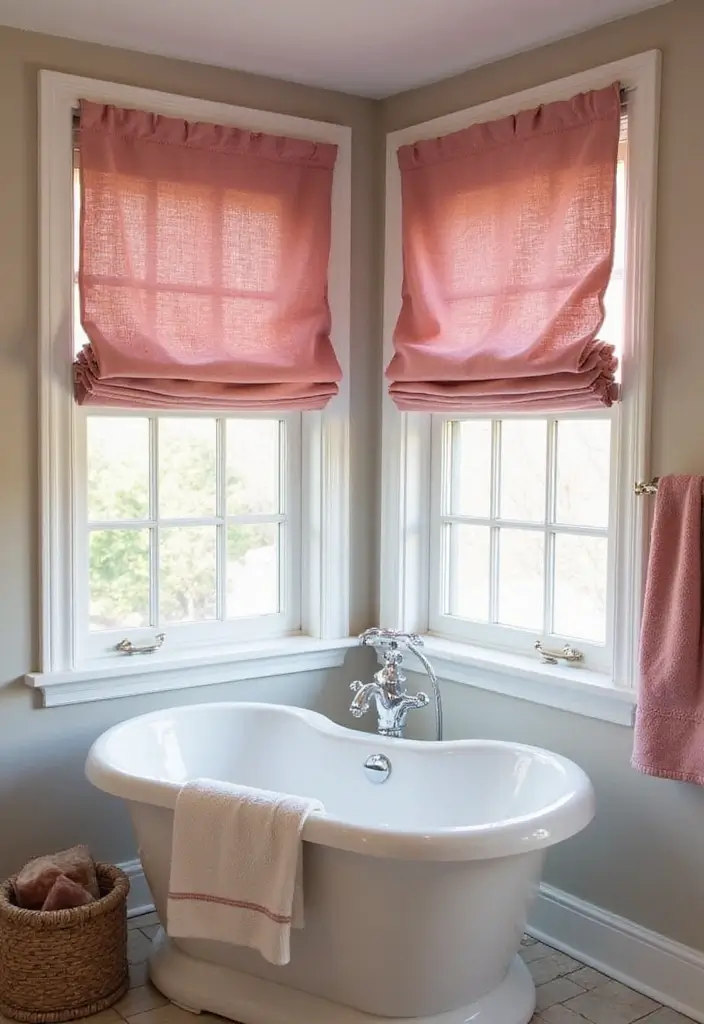 28 Small Bathroom Ideas Pink And Elegant - 14. Pink Window Treatments