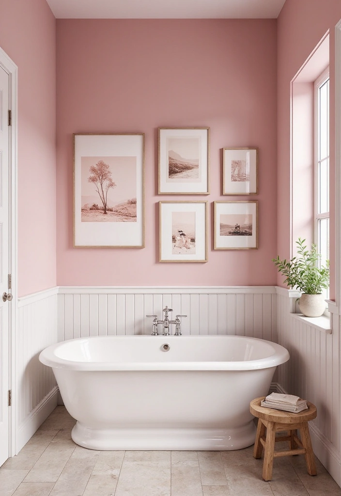 28 Small Bathroom Ideas Pink And Elegant - 19. Elegant Wall Art
