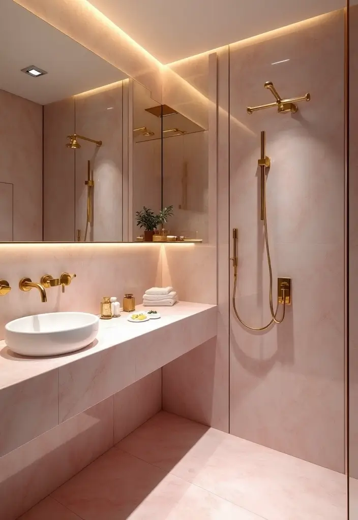 28 Small Bathroom Ideas Pink And Elegant - 2. Pink Marble Accents