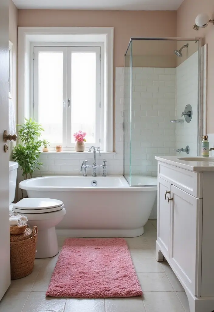 28 Small Bathroom Ideas Pink And Elegant - 21. Pink Bath Rugs