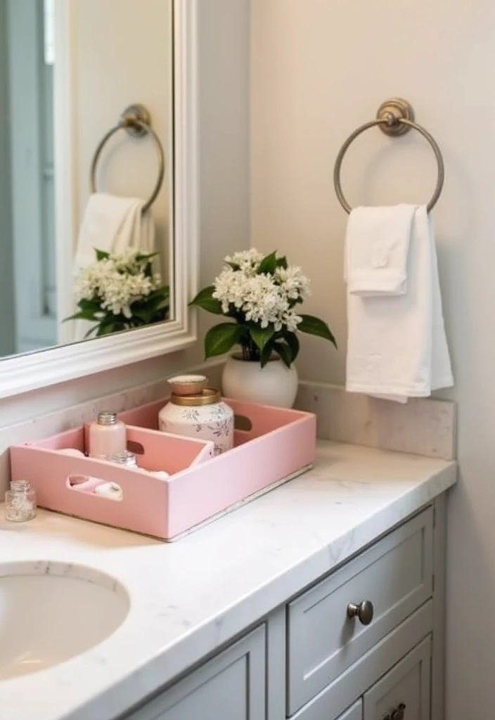 28 Small Bathroom Ideas Pink And Elegant - 25. Pink Decorative Trays