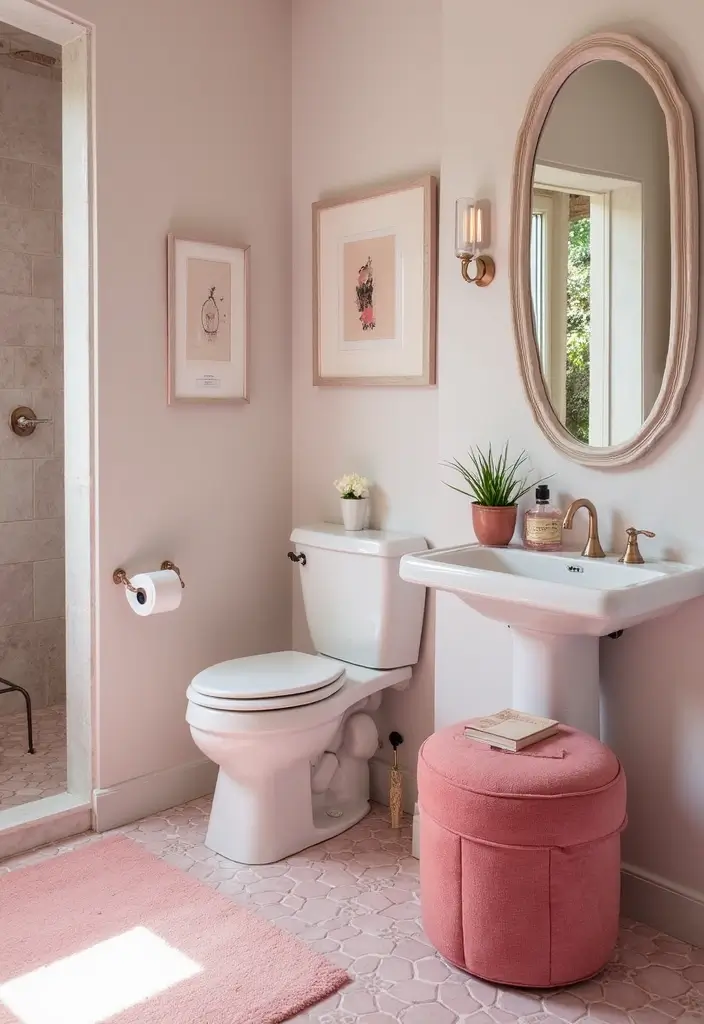 28 Small Bathroom Ideas Pink And Elegant - 27. Pink Accent Furniture