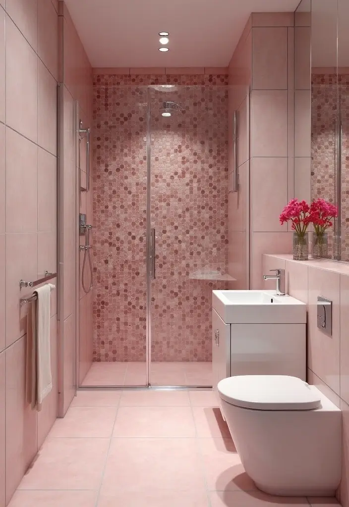 28 Small Bathroom Ideas Pink And Elegant - 6. Pink Tile Designs