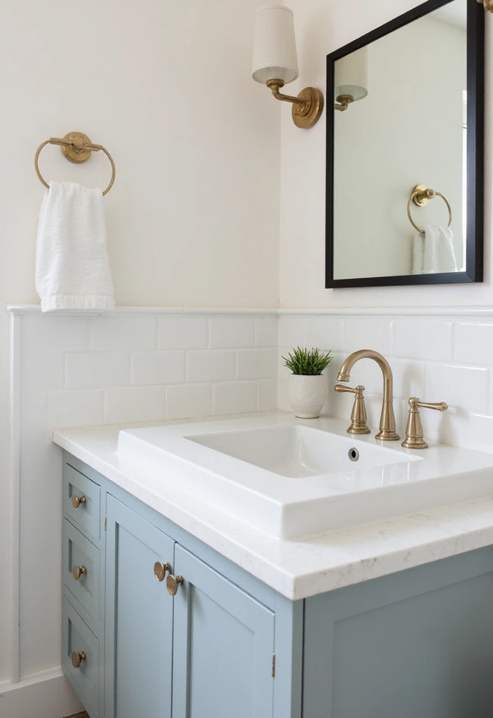 28 Small Half Bathroom Decor Ideas That Feel Spacious - 18. Coordinated Hardware