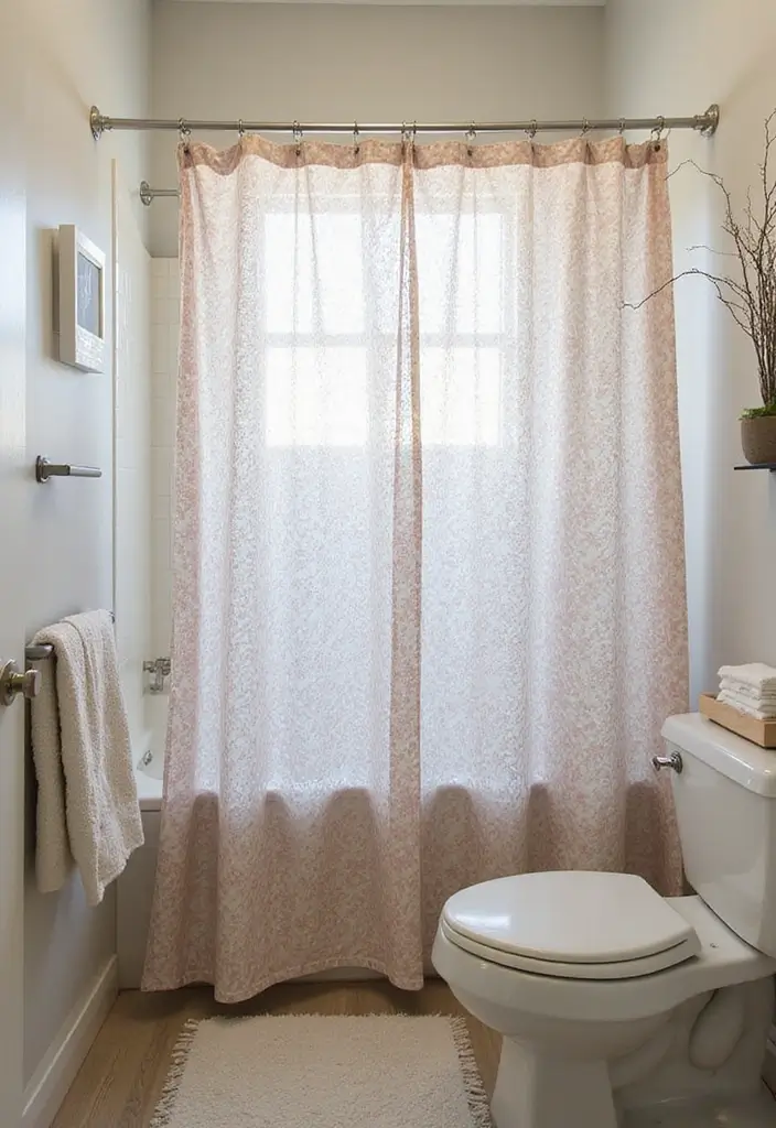 28 Small Half Bathroom Decor Ideas That Feel Spacious - 19. Chic Shower Curtain