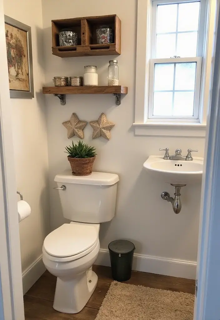 28 Small Half Bathroom Decor Ideas That Feel Spacious - 20. Upcycled Decor Items