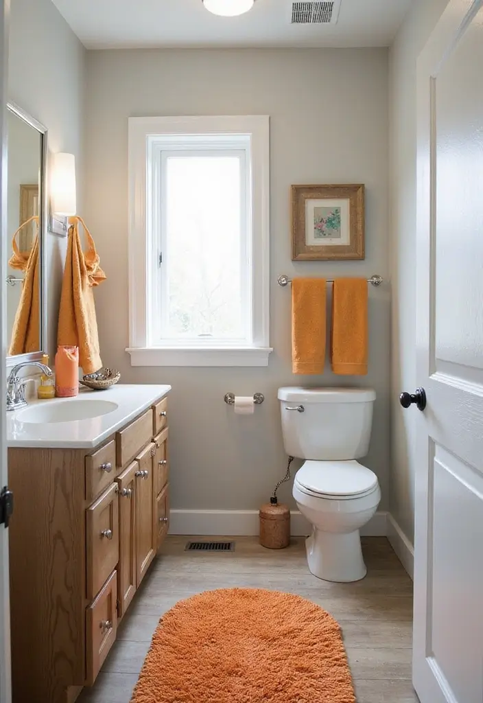 28 Small Half Bathroom Decor Ideas That Feel Spacious - 22. Pop of Color