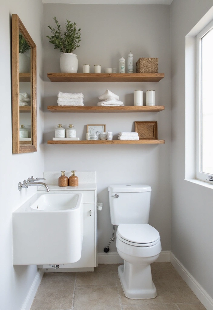 28 Small Half Bathroom Decor Ideas That Feel Spacious - 5. Floating Shelves