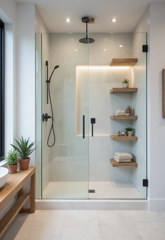 28 Walk In Bathroom Showers That Redefine Luxury - 14. Floating Shelves