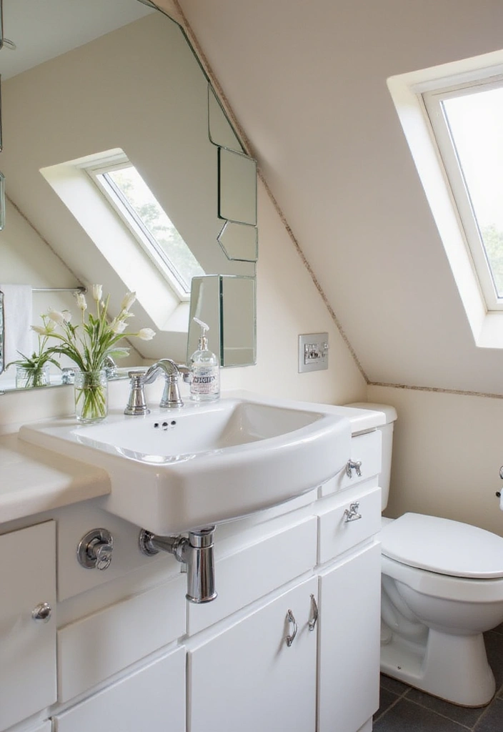 29 Attic Bathroom Ideas That Maximize Every Corner - 10. Mirrored Magic