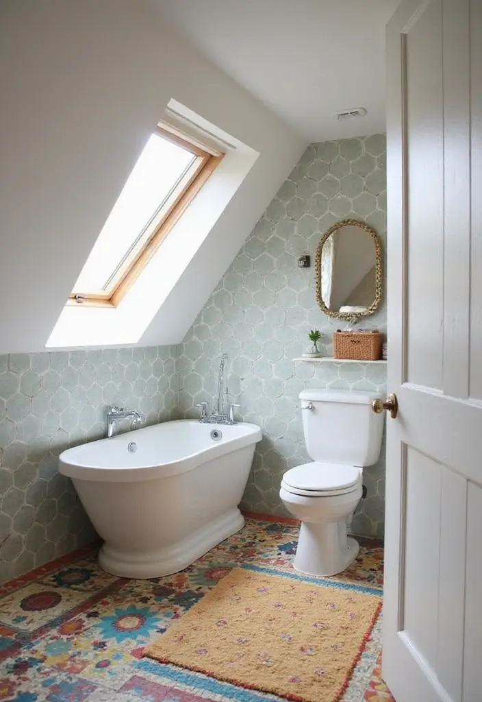 29 Attic Bathroom Ideas That Maximize Every Corner - 13. Playful Tile Patterns