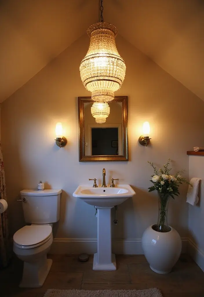 29 Attic Bathroom Ideas That Maximize Every Corner - 15. Statement Lighting
