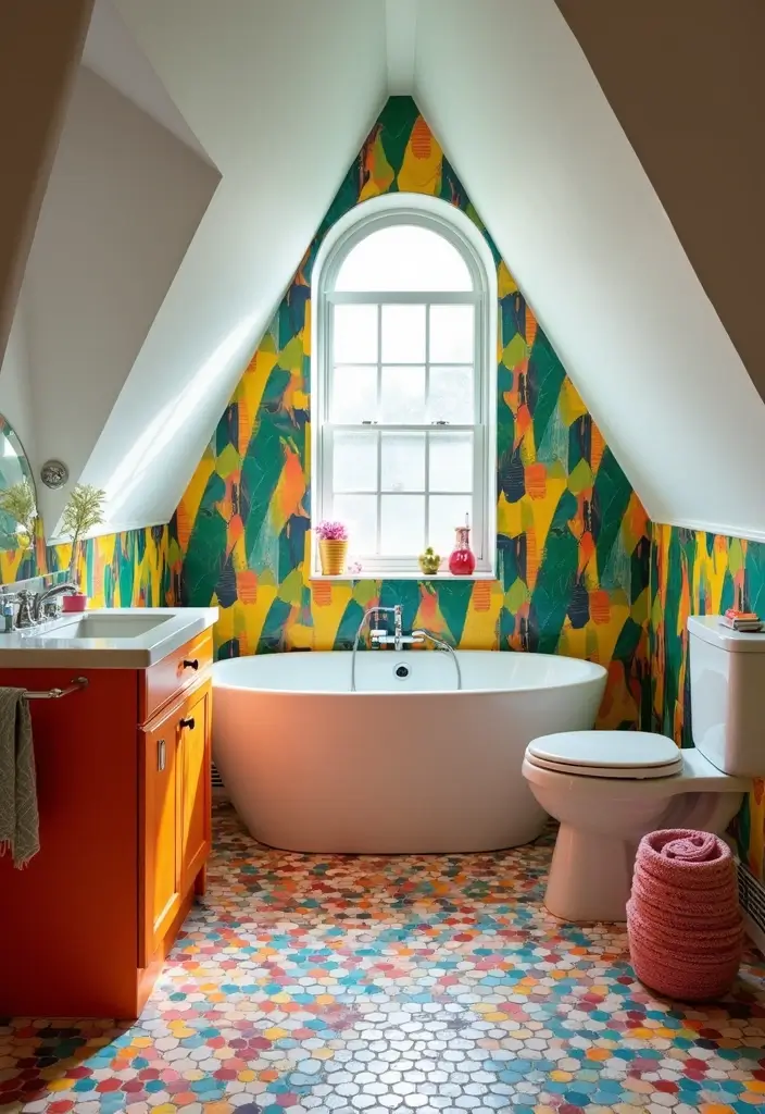 29 Attic Bathroom Ideas That Maximize Every Corner - 4. Bold Color Accents