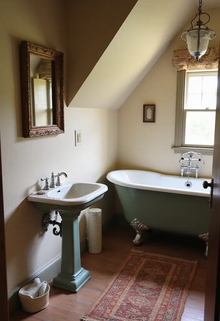 29 Attic Bathroom Ideas That Maximize Every Corner - 5. Vintage Fixtures