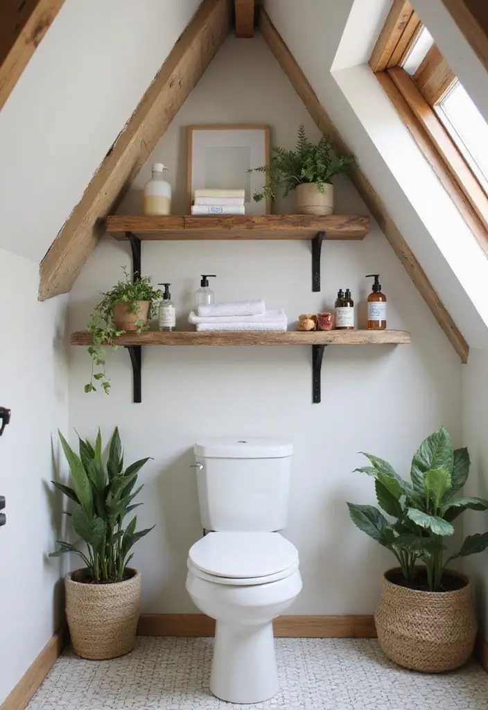 29 Attic Bathroom Ideas That Maximize Every Corner - 7. Open Shelving Ideas