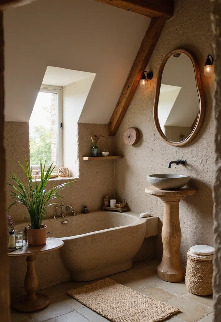 29 Attic Bathroom Ideas That Maximize Every Corner - 9. Natural Material Wonders