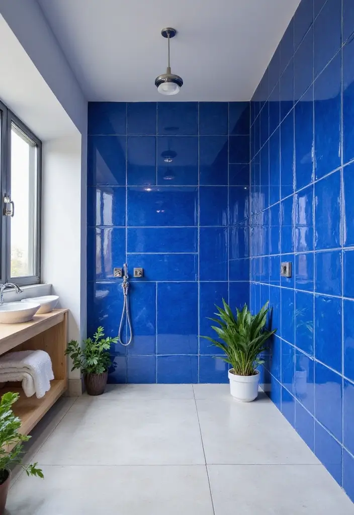 29 Bathroom Highlighter Tiles Ideas For Accent Walls - 1. Bold Blue Brilliance