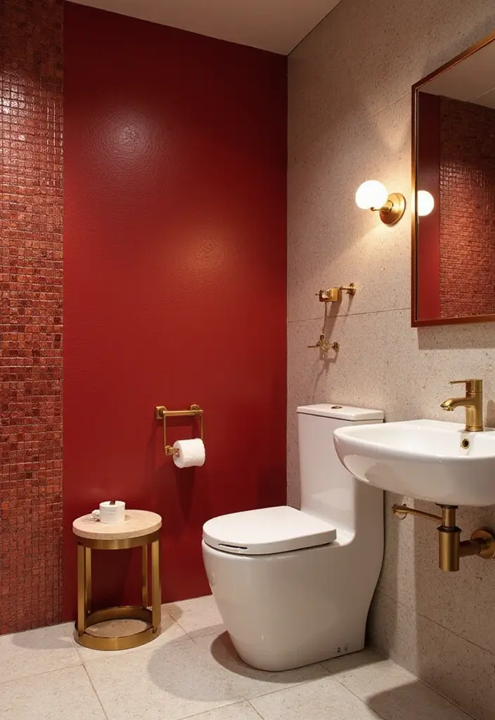 29 Bathroom Highlighter Tiles Ideas For Accent Walls - 10. Vibrant Red Passion