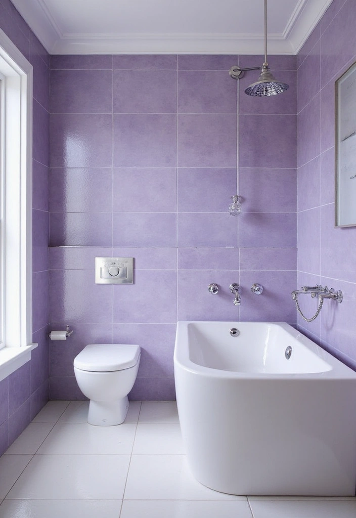 29 Bathroom Highlighter Tiles Ideas For Accent Walls - 12. Lavender Dreams