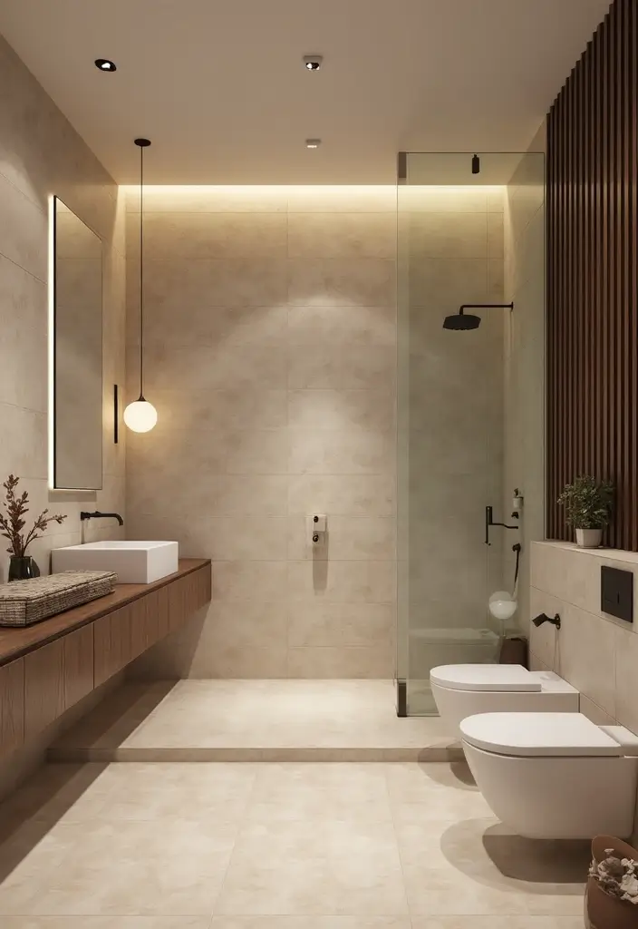 29 Bathroom Highlighter Tiles Ideas For Accent Walls - 15. Classy Beige & Cream