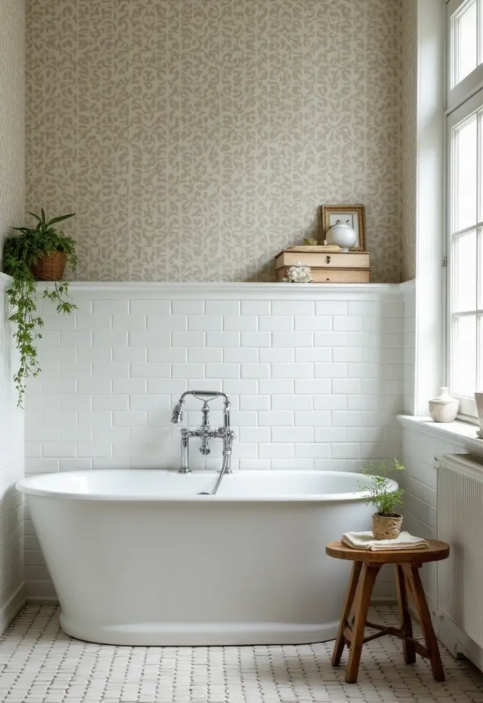 29 Bathroom Highlighter Tiles Ideas For Accent Walls - 18. Vintage Chic