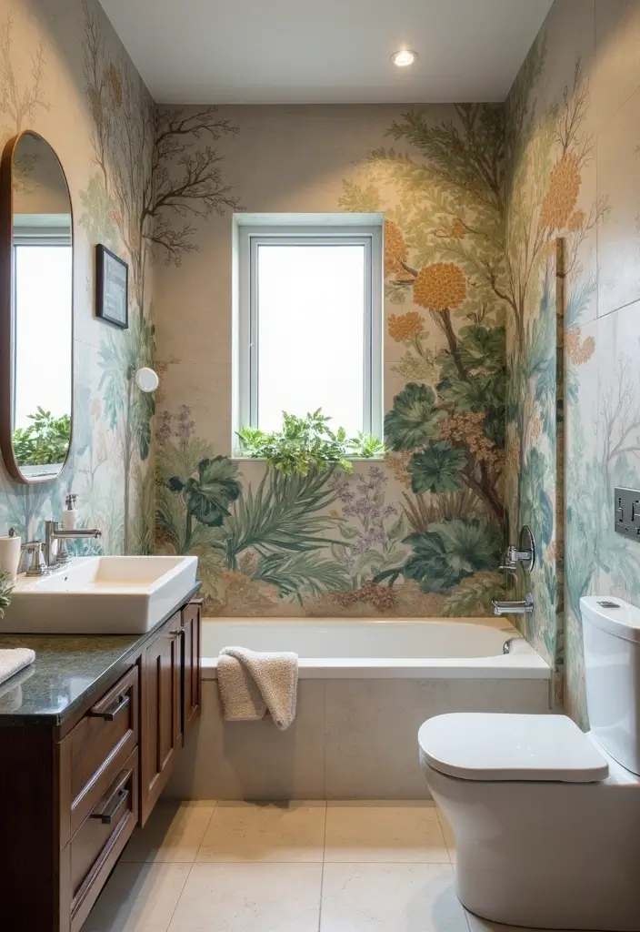 29 Bathroom Highlighter Tiles Ideas For Accent Walls - 22. Artistic Murals