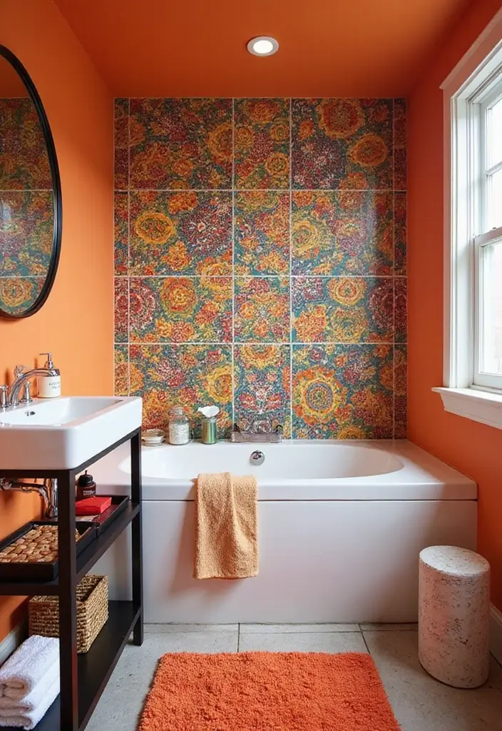 29 Bathroom Highlighter Tiles Ideas For Accent Walls - 25. Vibrant Patterned Tiles
