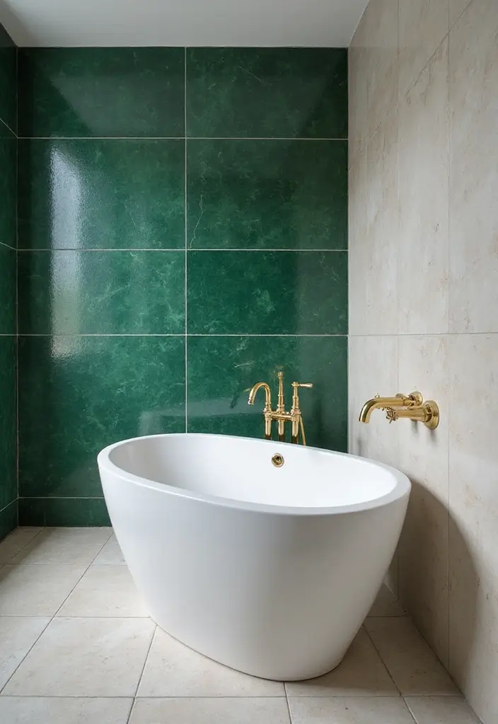29 Bathroom Highlighter Tiles Ideas For Accent Walls - 3. Elegant Emerald Green