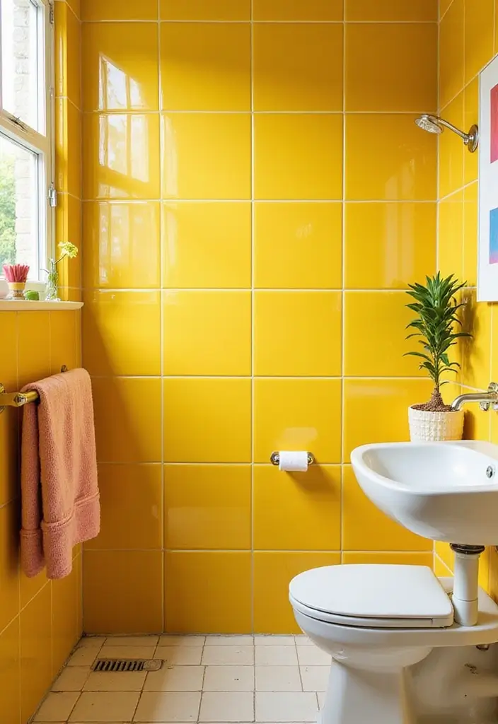 29 Bathroom Highlighter Tiles Ideas For Accent Walls - 4. Bright Yellow Cheer