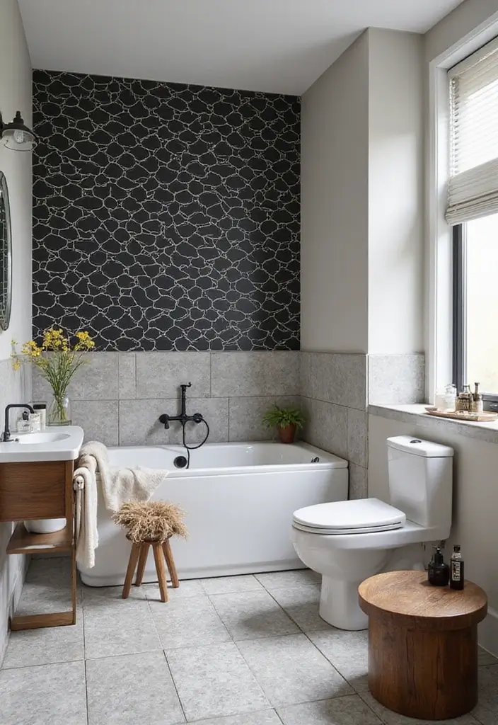 29 Bathroom Highlighter Tiles Ideas For Accent Walls - 5. Sleek Black & White