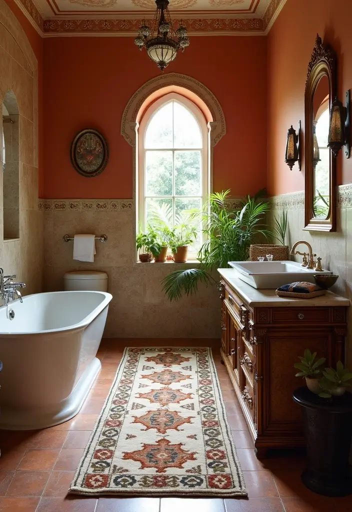 29 Bathroom Runner Rug Ideas That Tie The Room Together - 15. Elegant Moroccan Tiles Inspired Rugs