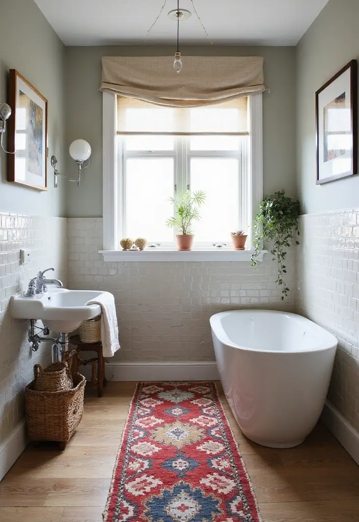 29 Bathroom Runner Rug Ideas That Tie The Room Together - 16. Vintage Kilim Rugs