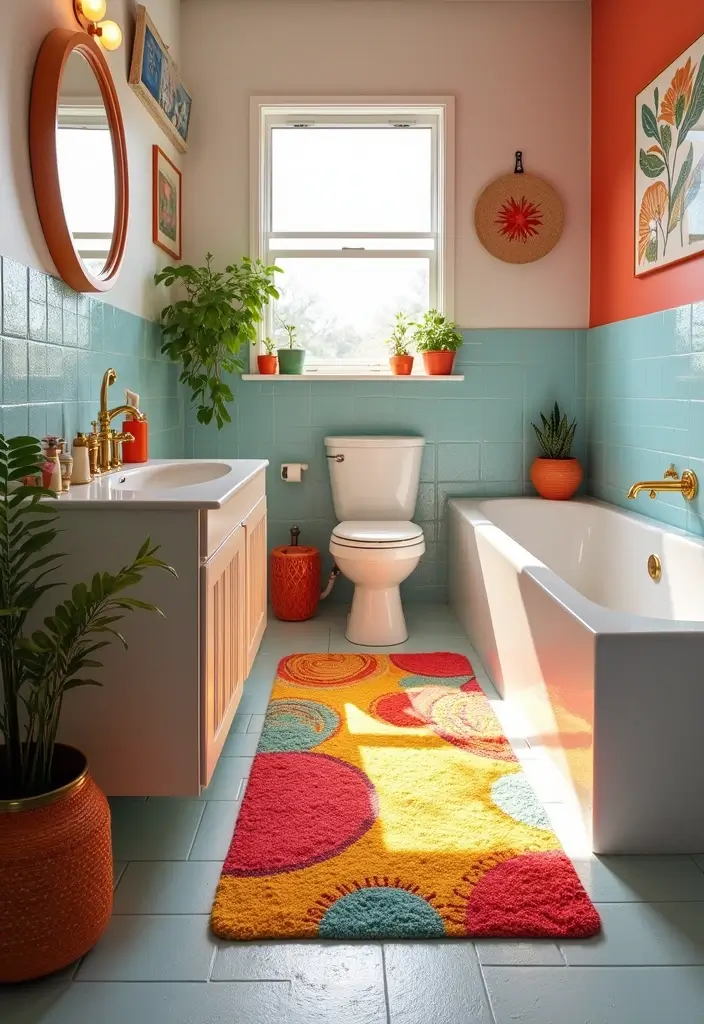 29 Bathroom Runner Rug Ideas That Tie The Room Together - 18. Bright and Fun Rugs